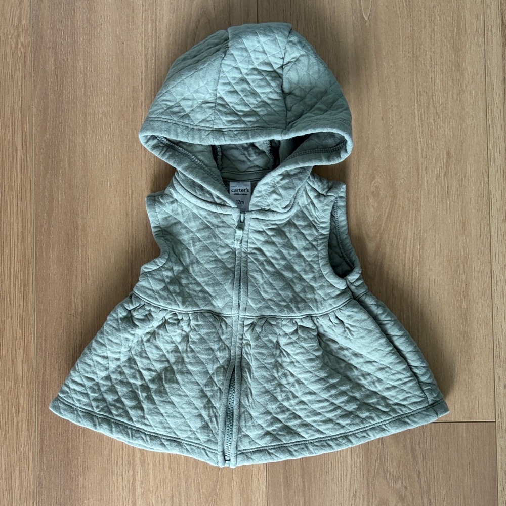 Carter's Sage Green Quilted Hooded Vest